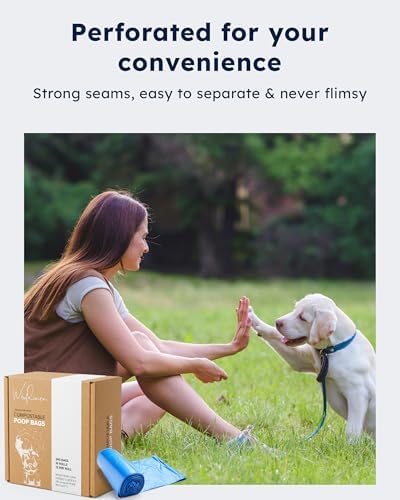 Wooflinen Home Compostable Dog Poop Bags – Leak-Proof Dog Poop Bags Rolls – Large 9x13”, Durable, Easy Tear – Made from Plant & PBAT Material – For Big & Small Dogs – 720 Count (48 Rolls)