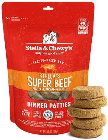 Stella & Chewy’s Freeze Dried Raw Dinner Patties – Grain Free Dog Food, Protein Rich Stella’s Super Beef Recipe – 5.5 oz