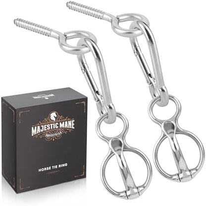 Horse Tie Ring (2 PCS) - Stainless Steel Tie Ring - Strong Magnets - Extra Large Carabiner Clip - Horse Tack and Supplies, Horse Training Equipment, Safe Horse Accessories