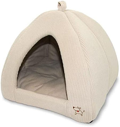 Best Pet Supplies Cat Bed for Indoor Cat, Domed Tent House with Removable Pillow, Covered Cat Cave for Small Dog, Puppies and All Breeds of Cats - Corduroy Beige, 16 x 16 x H:14"