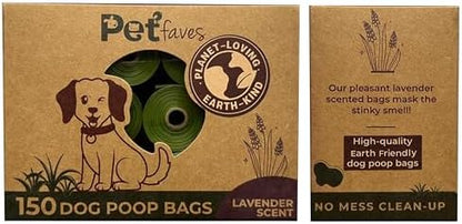 Pet Faves Eco-friendly Dog Poop Bags -100% Leak-Proof, Strong and Extra Long Doggie Poop Bags for Dogs and Cats waste bag, Lavender Scented - 150 Bags (1 pack)