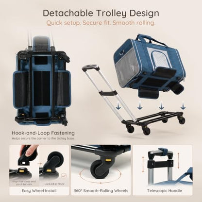 BELLA & PAL Airline Approved Pet Carrier with Wheels for Cats & Small Dogs