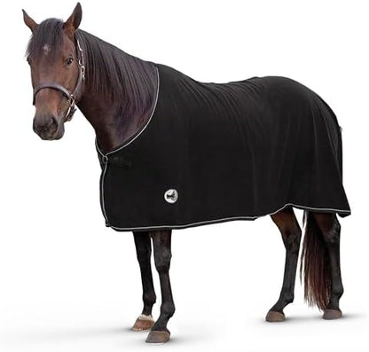 Jeffers Elite Fleece Cooler Blanket for Horses, 84" – Contoured Moisture Wicking Horse Cooler, Lightweight Breathable Fleece Horse Cover for Layering, Travel, Grooming & All Year Round Use - Black