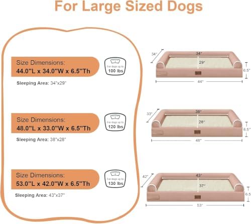 NANUYA Orthopedic Dog Bed for Jumbo Dogs, 53 x 42 Inch, Pink