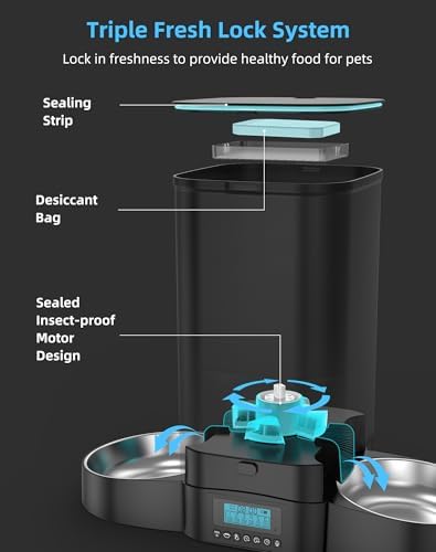 HoneyGuaridan 5L Automatic Cat Feeder for 2 Cats,Timed Dry Food Cat Feeder