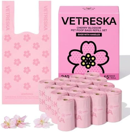 VETRESKA Dog Poop Bags with Handles 240 Count, Floral Scented Waste Bags