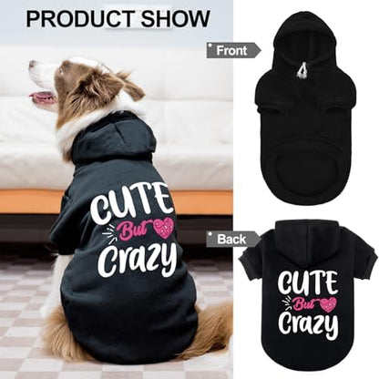 EXPAWLORER Dog Hoodies for Small Medium Large Dogs,Cute But Crazy Black L