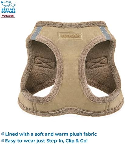 Voyager Step-in Plush Dog Harness – Soft Plush, Step in Vest Harness for Small and Medium Dogs by Best Pet Supplies - Latte Suede (Leash Bundle), M (Chest: 16-18") (Pack of 2)