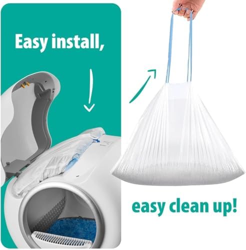 PurrTek Cat Litter Box Liners — LitterWrap Drawstring Bags for Automatic & Self-Cleaning Litter Boxes | Precision Fit, Jumbo Heavy-Duty, Leak-Proof, Unscented Odor Control, Replacement Refills