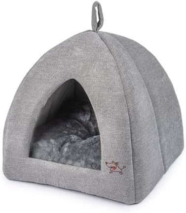 Best Pet Supplies Cat Bed for Indoor Cat, Domed Tent House with Removable Pillow, Covered Cat Cave for Small Dog, Puppies and All Breeds of Cats - Gray, 16 x 16 x H:16"