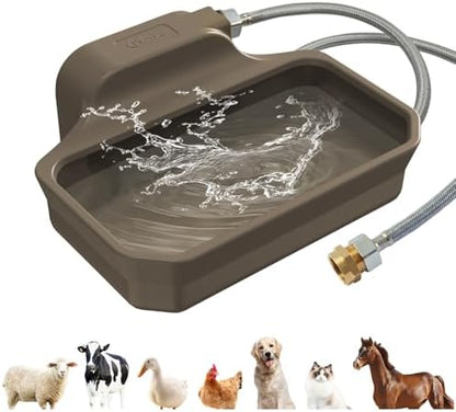 135OZ Automatic Water Dispenser for Large Dogs Patented Outdoor Dog Water Bowl Dispenser Automatic Dog Feeder Fit 3/4'' GHT Faucet Dog Waterer Include Water Hose Extra-Large Drinking Area Brown