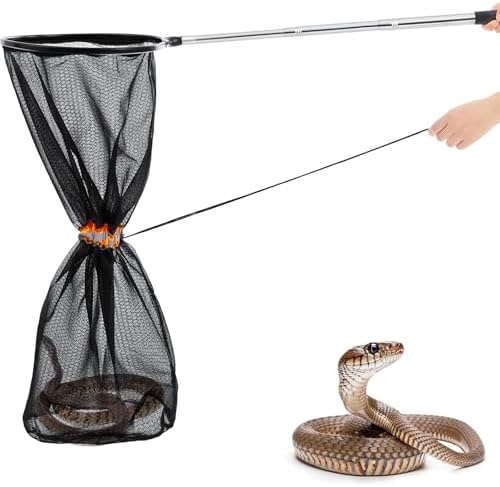 Qualirey Snake Catcher Net Rattlesnake Grabber Snake Grabber Tool Snake Handling Tools Telescopic Pole Stick with 16.2''-27.6'' Handle and 11.8'' Net Opening for Reptile Catch Snake Removing Catching