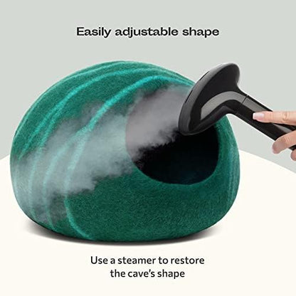MEOWFIA Cat Cave - Merino Wool Bed for Indoor Cats (Emerald, Large)