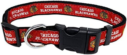NHL Chicago Blackhawks Collar for Dogs & Cats, Large. - Adjustable, Cute & Stylish! The Ultimate Hockey Fan Collar!, Large (18-28" Length x 1" Width)
