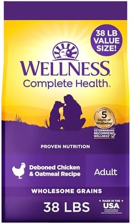 Wellness Complete Health Adult Dry Dog Food, Wholesome Grain Kibble, Natural, Chicken and Oatmeal Recipe, 38 lb Bag