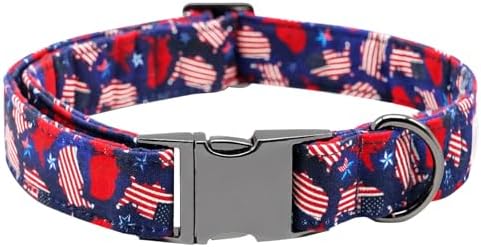 Independence Day Dog Collar, Summer American Flag Durable Metal Boy Dog Collars Adjustable Pet Collar for Small Medium Large Dogs