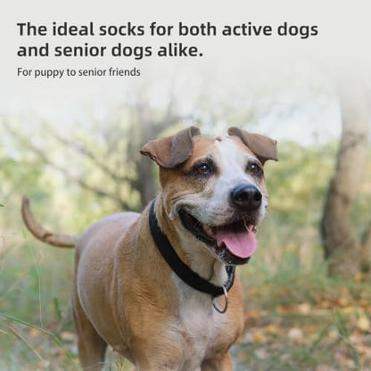 PUPTECK Anti-Slip Dog Socks with Double Sides for Small Medium Large Dogs Hardwood Floors Prevents Licking, Dog Shoes for Hot Pavement Traction Control Paw Protector for Senior Dogs, Striped Khaki XL