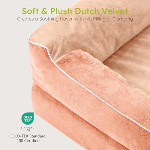 CWAWZ Jumbo Dog Bed for Extra Large Dogs, Orthopedic Dog Bed with Cooling Gel Memory Foam, Waterproof Pet Bed with Removable Washable Cover, 45" Pet Sofa Couch Dutch Velvet with Bone Toy, Peach Pink