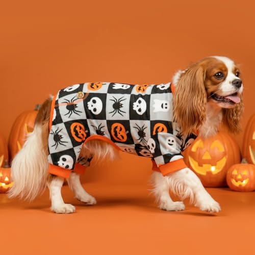 KYEESE Dog Halloween Pajamas for Small Dogs, Checkered Pumpkin Ghost