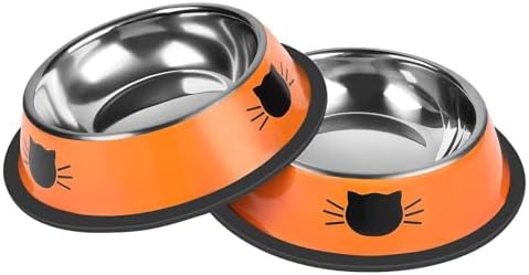 Serentive 2 Pcs Non-Slip Stainless Steel Small Cat Food Bowls - Unbreakable, Thicken 7 Oz Cat Dishes - Indoor, Removable Rubber Base, Easily Clean, Lovely Color