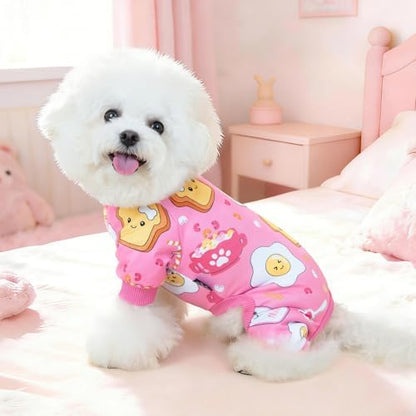 XPUDAC 4 Pack Dog Pajamas Soft Puppy Clothes Onesie for Small Dogs, M