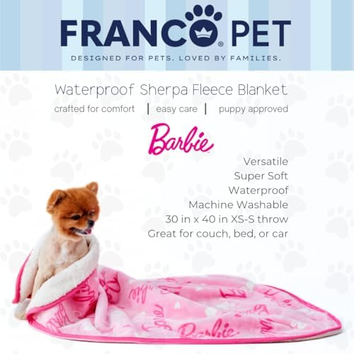 Barbie Waterproof Dog Bed Cover, Large 30x40 Pet Blanket for Furniture Bed Couch Sofa, (Officially Licensed) by Franco