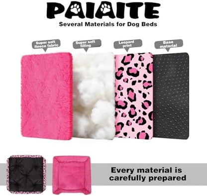 Rectangle Washable Dog Bed for Large, Medium & Small Dogs – Soft Calming Puppy Beds, Durable Warm Pet Sofa with Non-Slip Bottom for Indoor Use.Pink S Size (18.9"x18.9"x6.3")