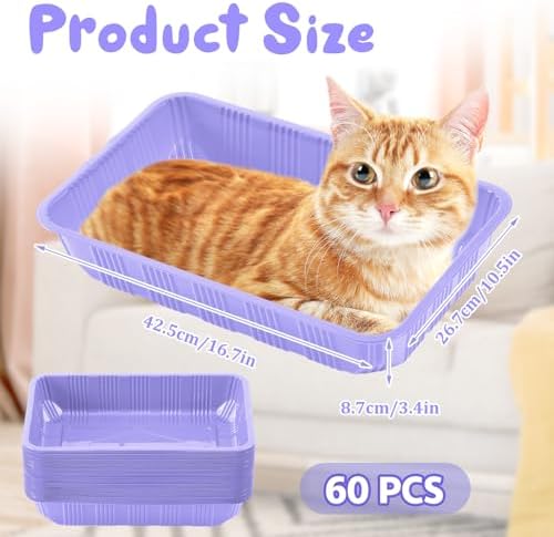 Tessco for You 60 Pack Disposable Litter Boxes for Cats,Light Purple