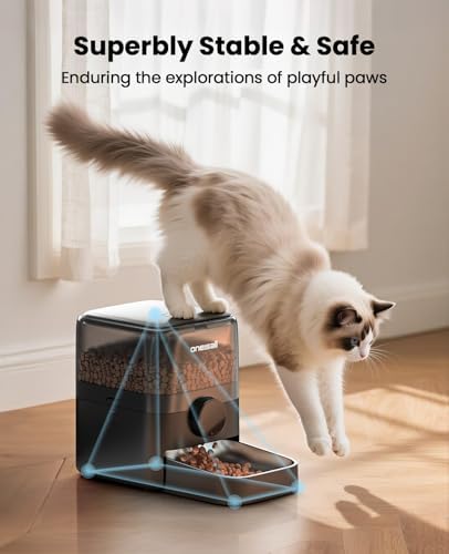 oneisall Automatic Cat Feeder for Large Kibble and Snacks, 12 Cups/3L Timed Pet Feeder for Cats Indoor, Programmable Dry Food Dispenser (Black)