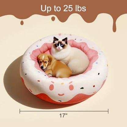 Cute Cat Beds for Indoor Cats, Small Dog Beds, Soft Washable Pet Beds for Kitten and Puppy, Funny Dount Cat Cave, 17 Inches