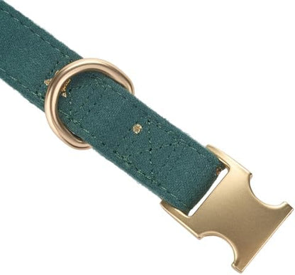 Cotton Fibric Dog Collar with High Grade Metal Buckle,for Large Dogs(Dark Green,Large:17-26")