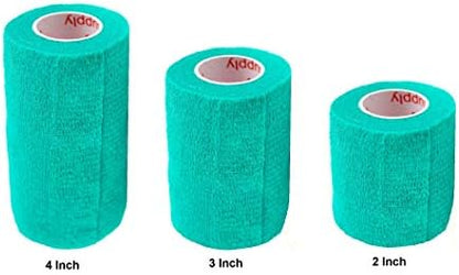 Vet Wrap Tape (Teal) (2 Pack) (3 Inch x 15 feet) Self Adhesive Adherent Adhering Cohesive Flex Self Stick Bandage Grip Roll Dog Cat Pet Horse