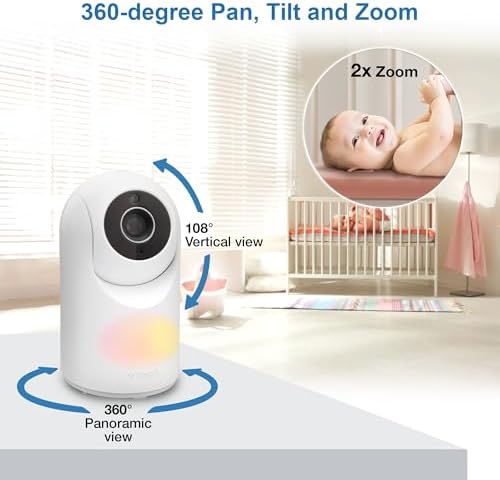 VTech Video Baby Monitor with Camera and Audio, 3.5" LCD Screen, Pan-Tilt-Zoom, 2-Way Talk, VOX Mode, Night Light, Lullabies, Soothing Sounds, Temperature Sensor, Long Range, No WiFi: VM4263 (White)
