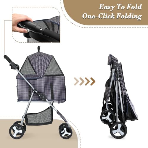 Athena collection Pet Stroller for Small/Medium Dogs and Cats,3 in 1 Foldable Dog Stroller with Removable Carrier up to 33lbs(Plaid)
