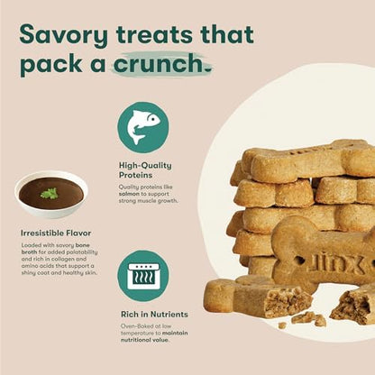 Jinx Dog Biscuits, Oven-Baked Dog Treats with Salmon Bone Broth, 16oz