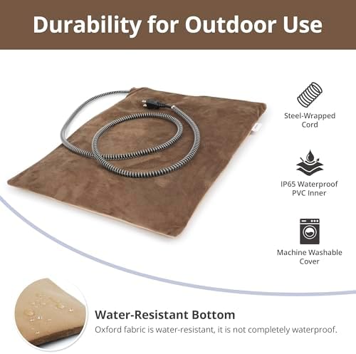 Outdoor Cat Heating Pad, 19.7" x 15.7", 40W, Brown