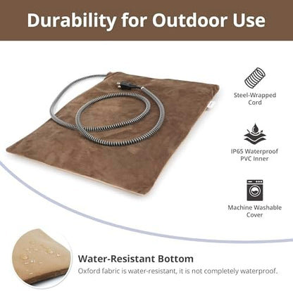 Outdoor Cat Heating Pad, 19.7" x 15.7", 40W, Brown