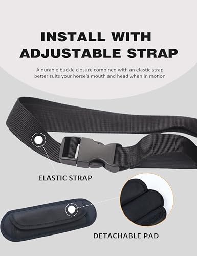 Harrison Howard Horse Muzzle Feed Bag Nylon Mesh Grain Feed Bag with Padded Neck Strap Adjustable Belt Black Large