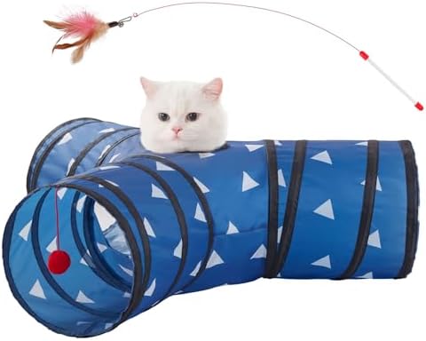 Cat Tunnels for Indoor Cats 3 Way Play Toy Kitty Tunnel Peek Hole Toy with Ball for Cat Tube Fun for Rabbits Kittens and Dogs