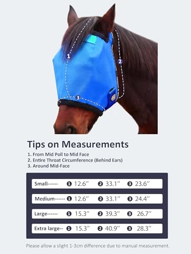 Harrison Howard Reinforced Horse Fly Mask with Mirror PVC Brow Support, Enhanced Eye Space, UV Protection Sky Blue XL
