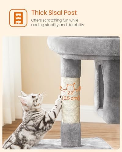Feandrea Cat Tree, 33.1-Inch Cute Cat Tower, Plush Kitten Condo, Light Gray