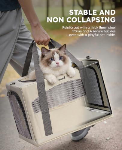 Pecute Cat Carrier Stable, Pet Carrier with Privacy Partition,Beige