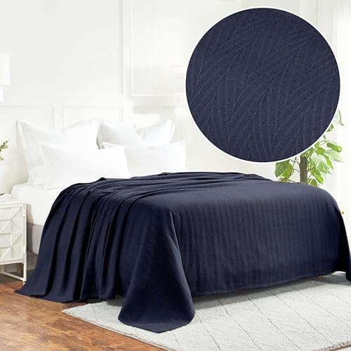 Superior Metro All-Season Cotton Blanket, Woven Blanket for Couch, Bed, Bedding, Farmhouse, Home Essentials, Cute and Cozy Bohemian Blankets, Herringbone Weave, Twin Size, Navy Blue
