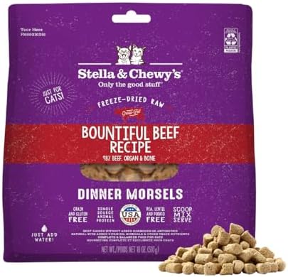 Stella & Chewy's Freeze-Dried Raw Cat Dinner Morsels - Premium Beef Recipe with 98% Grass-Fed Meat & Organs - Natural Grain-Free Cat & Kitten Food - Made in USA - 18 oz