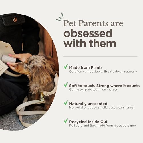 100% Certified Home Compostable and Biodegradable Dog Poop Bags - ASTM D6400 & EN 13432 Compliant Dog Waste Bags – 60 Bags – 4 x Rolls of Plant Based Compostable Poop Bag