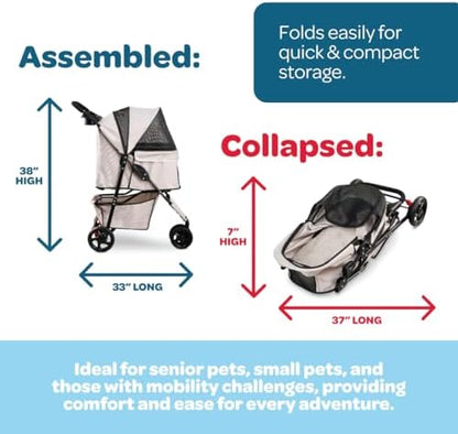 Carlson Pet Products Stroller, Includes 360 Degree Front Wheel Swivel, Rear Wheel Breaks, Reflective Trim, Mesh Panels, Umbrella and Mesh Canopy, Khaki