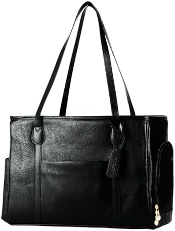 Stylish Dog Purse Carrier, Leather Pet Carrier Bag for Small Dogs Cats Puppy, Airline Approved Soft-Sided Carrier Black