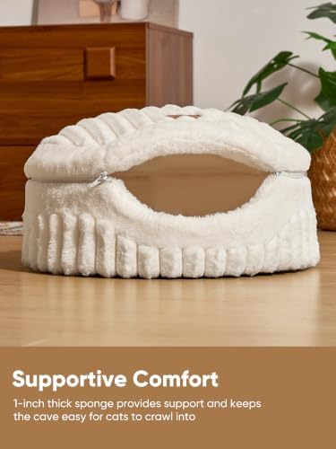 FUKUMARU Cat Cave Bed, 2-in-1 Enclosed Cat Bed for Indoor Cat, Cat Hideaway