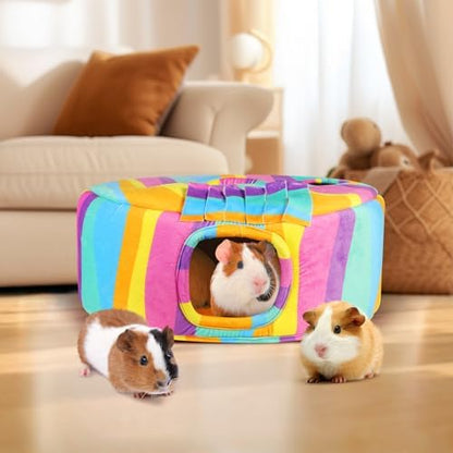 Guinea Pig Hideout & Tunnels Guinea Pig Toys Cozy Guinea Pig House with Door Curtain Soft Guinea Pig Bed for Small Pet/Hamster/Sugar Glider/Chinchilla Playing and Resting (Rainbow)