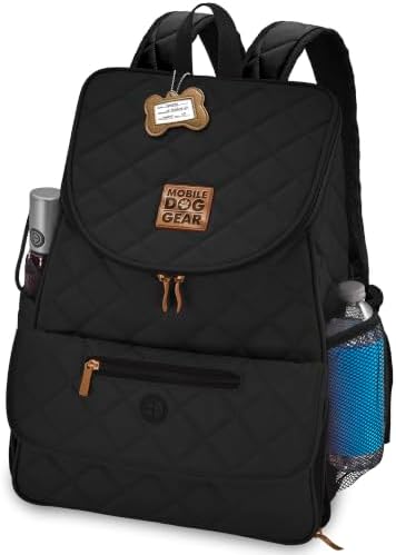 Mobile Dog Gear: Weekender Backpack - Black - Quilted Pet Travel Bag Holds Dog Accessories, Food Carriers, Silicone Bowls, Built-In Feeding Placemat